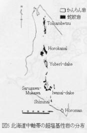 図5北海道中軸帯の超塩基性岩の分布